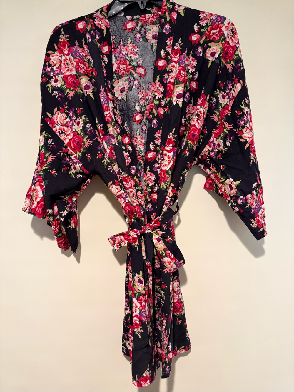 Black Floral Short Cotton Robe, size medium NWT - Picture 2 of 6